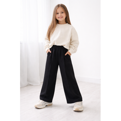 Дитячі штани палаццо з кантом 2-нитка | широкі штани для дівчинки | 86–146 | чорні | Український виробник